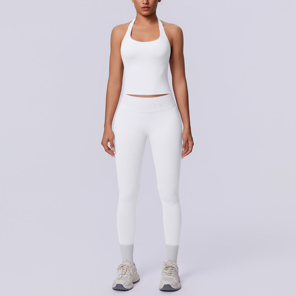 Halter sports beautiful back high waist hip lifting tight sports seamless yoga clothes quick drying breathable running fitness suit for women