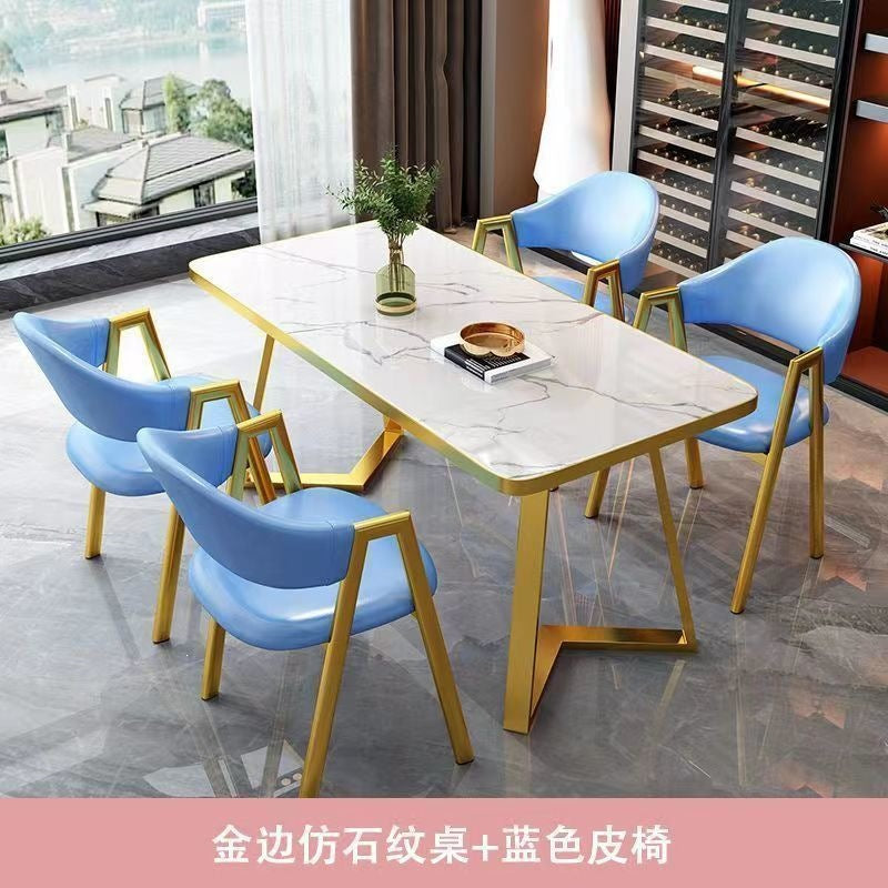 Nordic light luxury negotiation table and chair combination milk tea shop imitation rock slab rectangular in stock reception table and chair combination dining table and chair