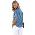 e-commerce   new versatile princess sleeve turn-down collar lightweight denim shirt casual top trendy women's