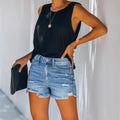 Xintang denim capital: women's distressed denim shorts,  new ins trendy capri shorts, washed denim shorts