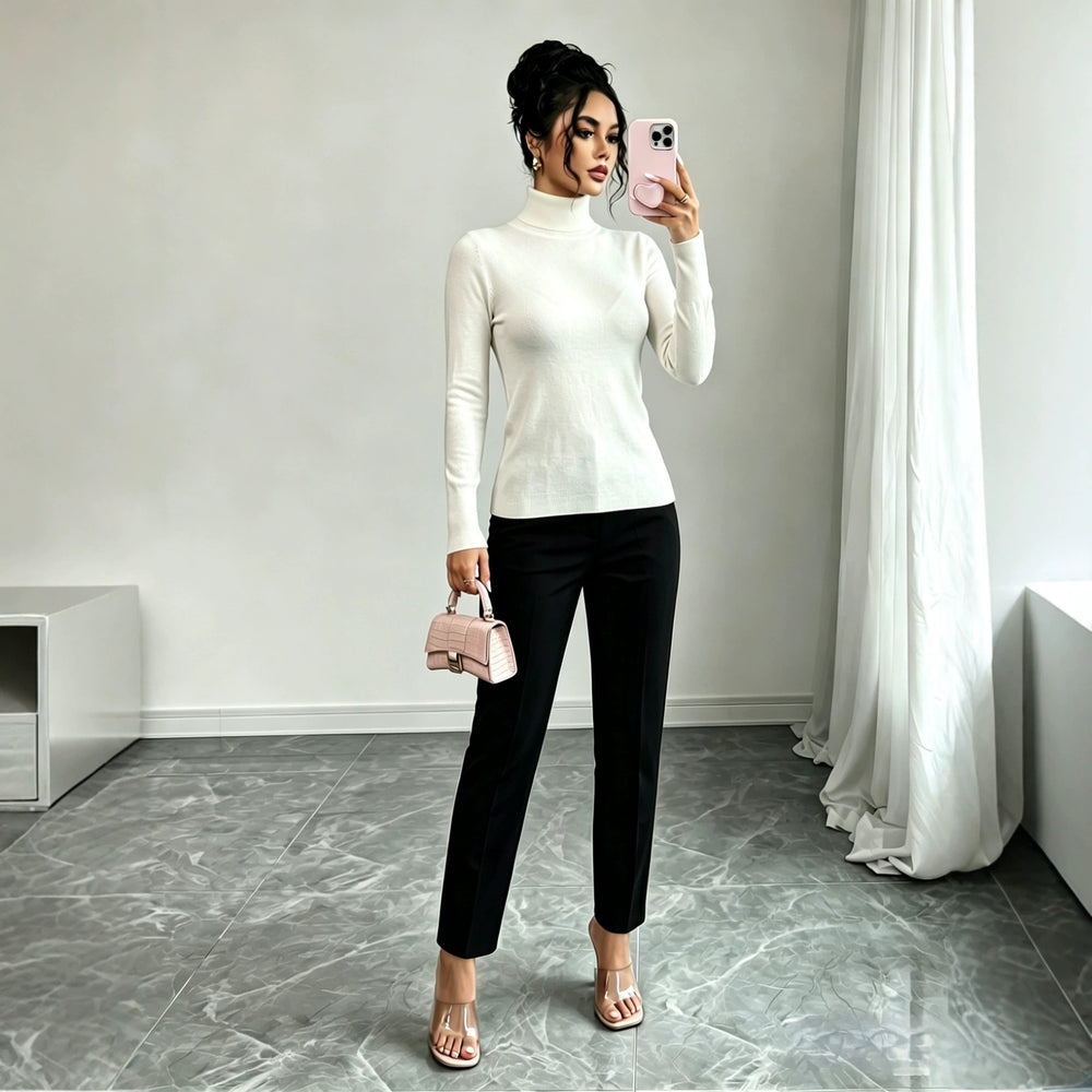 european and american cross-border women's knitted slim-fit turtleneck sweater top