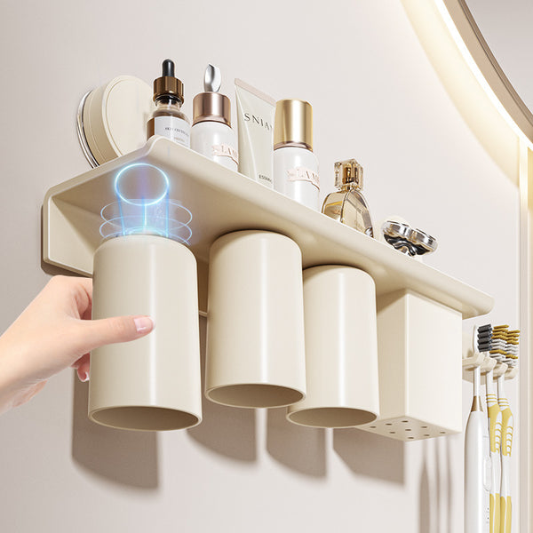 Suction Cup Magnetic Toothbrush Shelf No Punching Bathroom Wall Mounted Wall Electric Brushing Cup Mouthwash Cup Shelf