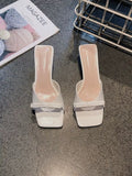French square toe small sandals thin heel high heels women 2025 summer new arrival bows one-line slippers half slippers