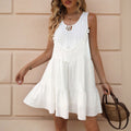 Bohemian white sleeveless dress - new summer ethnic style tassel v-neck short vacation beach dress