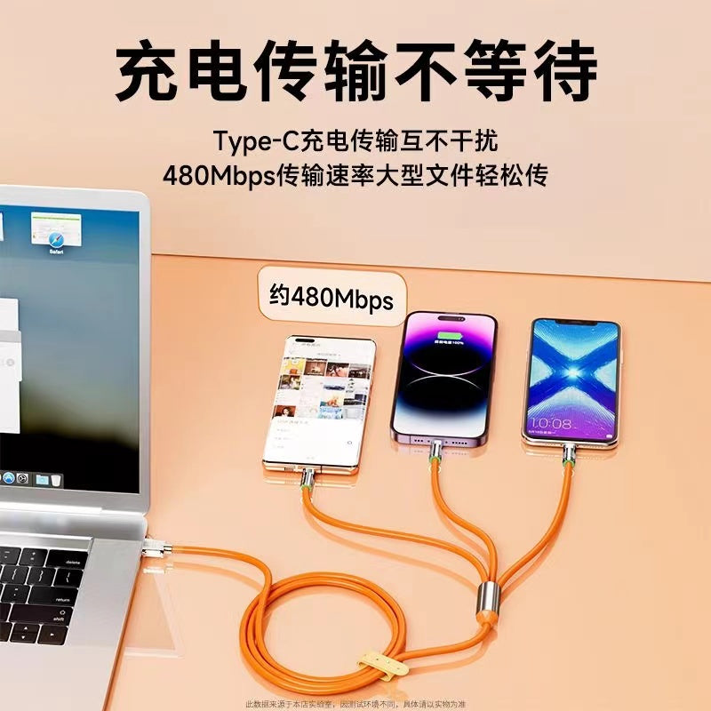3-in-1 data cable, 120w supercharge cable, compatible with apple, huawei, and android phones, 3-in-1 6a data cable