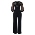 D3183 women's foreign trade summer  short-sleeve puff sleeve beaded sexy wide-leg cinched waist plus size cross-border jumpsuit