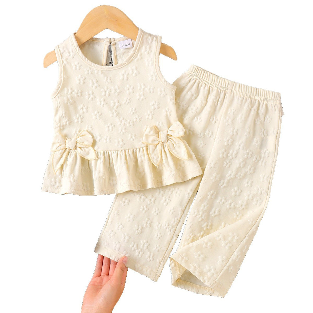 Baby clothing kids set children outfit apricot vest + pants two-piece set