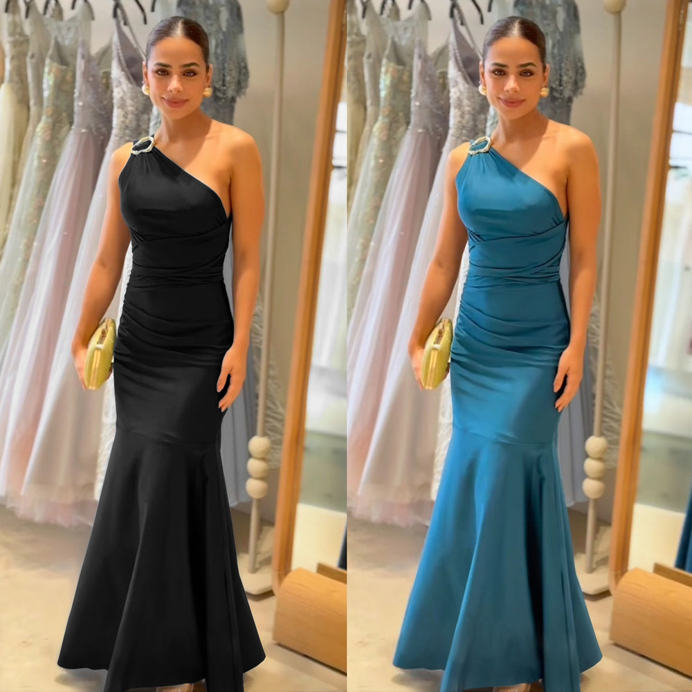C7553 cross-border   fashion women's elegant bodycon solid color mermaid dress