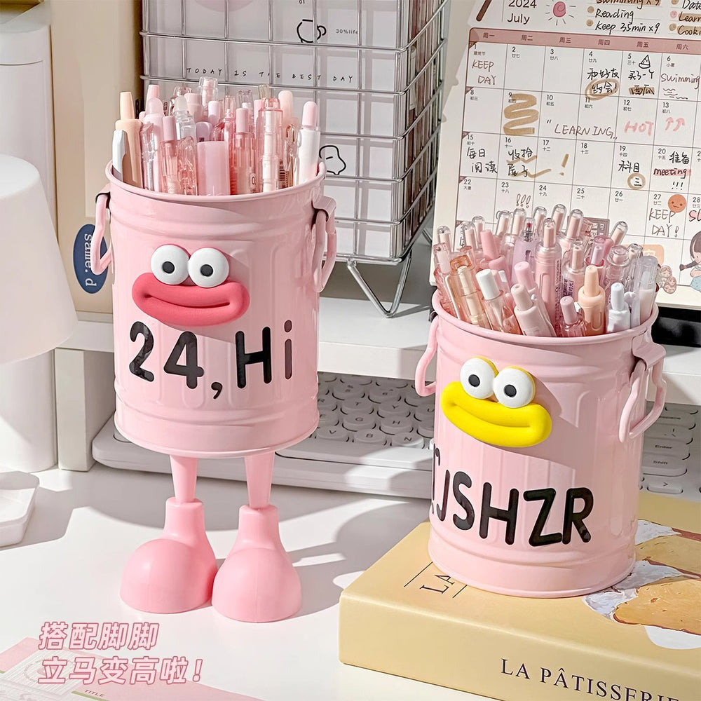High-value, cartoon-themed pen holder - stylish, large capacity, cute, minimalist, retro storage bucket for students, desks, and offices