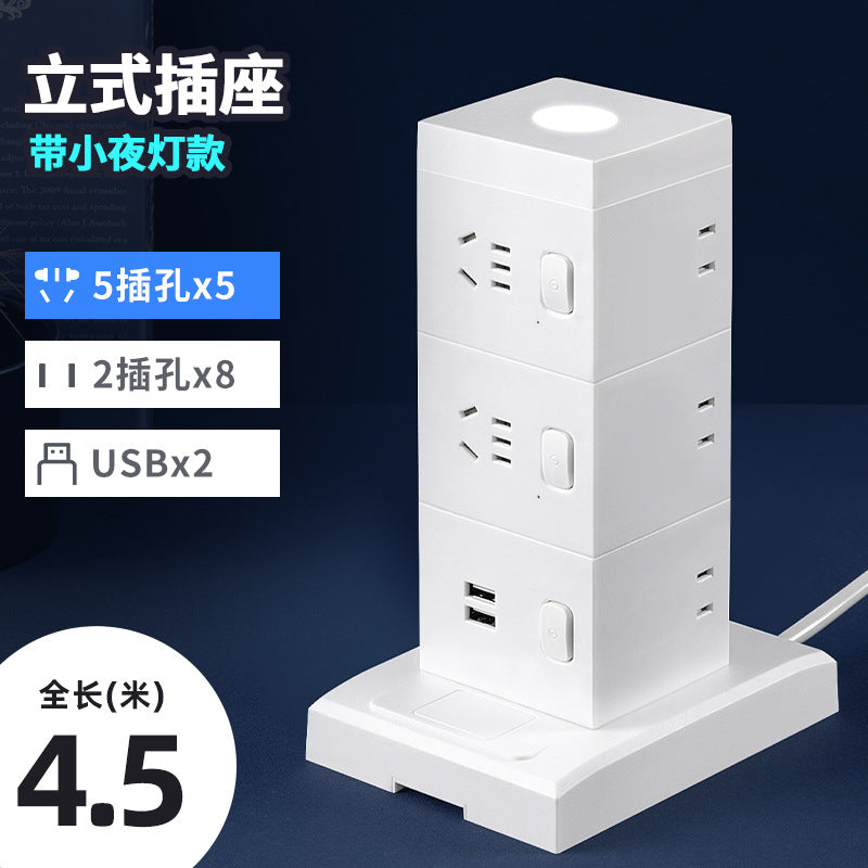 Smart tower power strip with night light, multi-port usb, and long cord – home power strip with multiple outlets