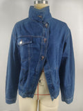 European and american cross-border e-commerce  asymmetrical slant placket metal buckle multi-pocket drop shoulder washed denim jacket for women
