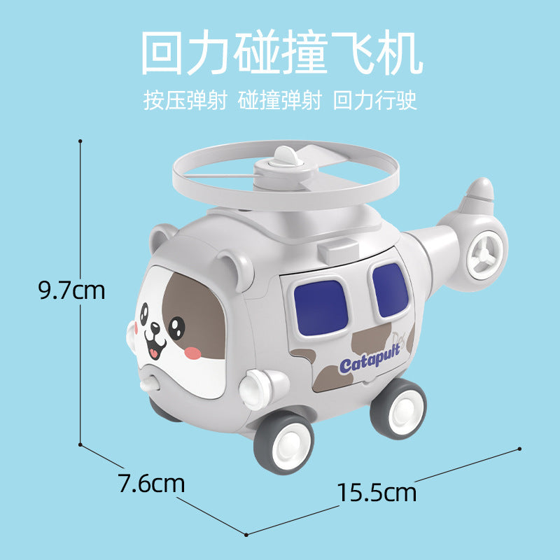cartoon bamboo dragonfly flying saucer kids toys car pull back collision ejection car airplane baby toys batch