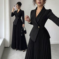 european and american cross-border e-commerce women's new black fitted slimming elegant blazer pleated dress