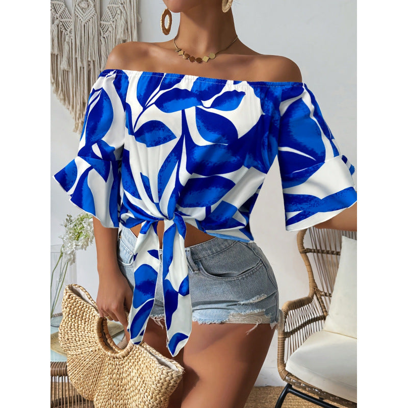 branded new women's hawaiian off-the-shoulder top, tropical party shirt, beach vacation top