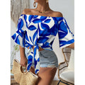 branded new women's hawaiian off-the-shoulder top, tropical party shirt, beach vacation top