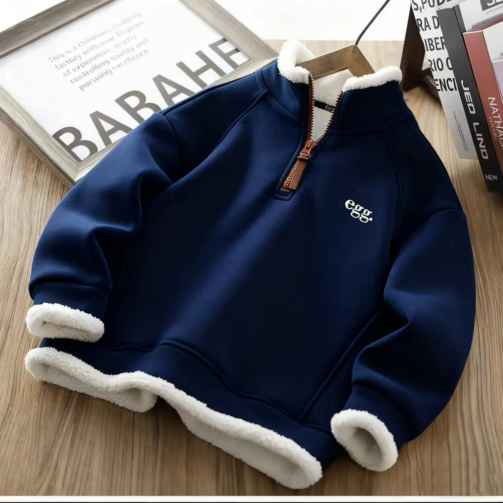 autumn new children's hoodie: embroidered half-zip stand collar top for boys and girls - korean style trendy clothing for mid-to-large children