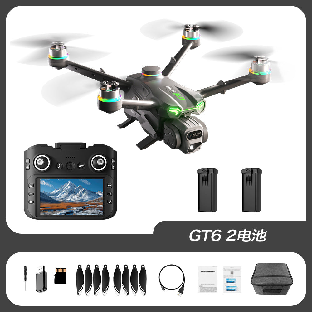 Gt6 drone: gps auto-return, hd aerial photography, extended flight time, brushless motor, 5.64inch large screen remote control aircraft