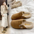 New arrival shows feet small birkenstock fleece-lined lazy half slippers for women winterthick soleoutwear birkenstock furry cotton slippers