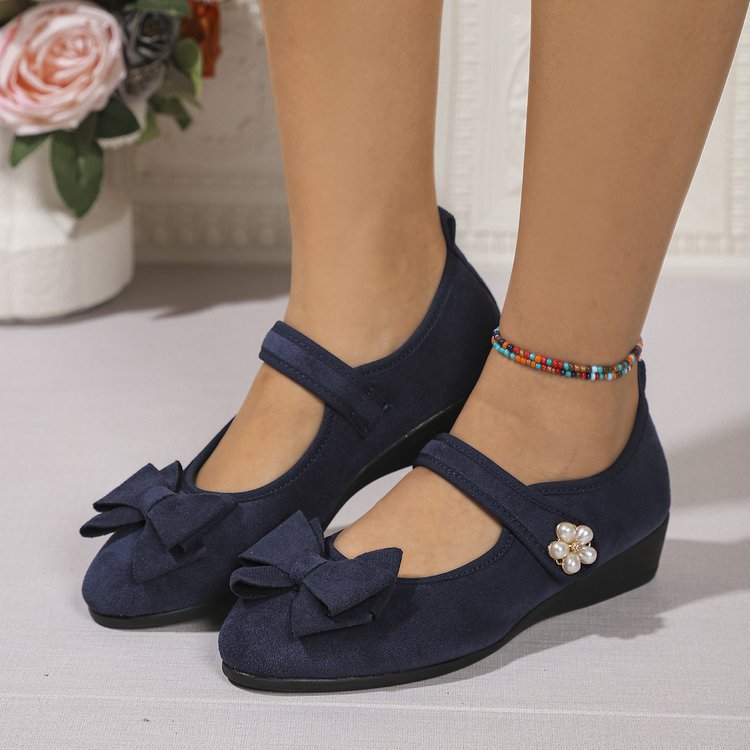 Wholesale women's plus size suede bowknot round toe single strap wedge heel casual flats - new spring/summer  collection for export
