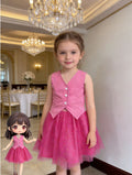hot-selling  export fashion two-piece set: sweet & cool vest with starry tulle princess dress