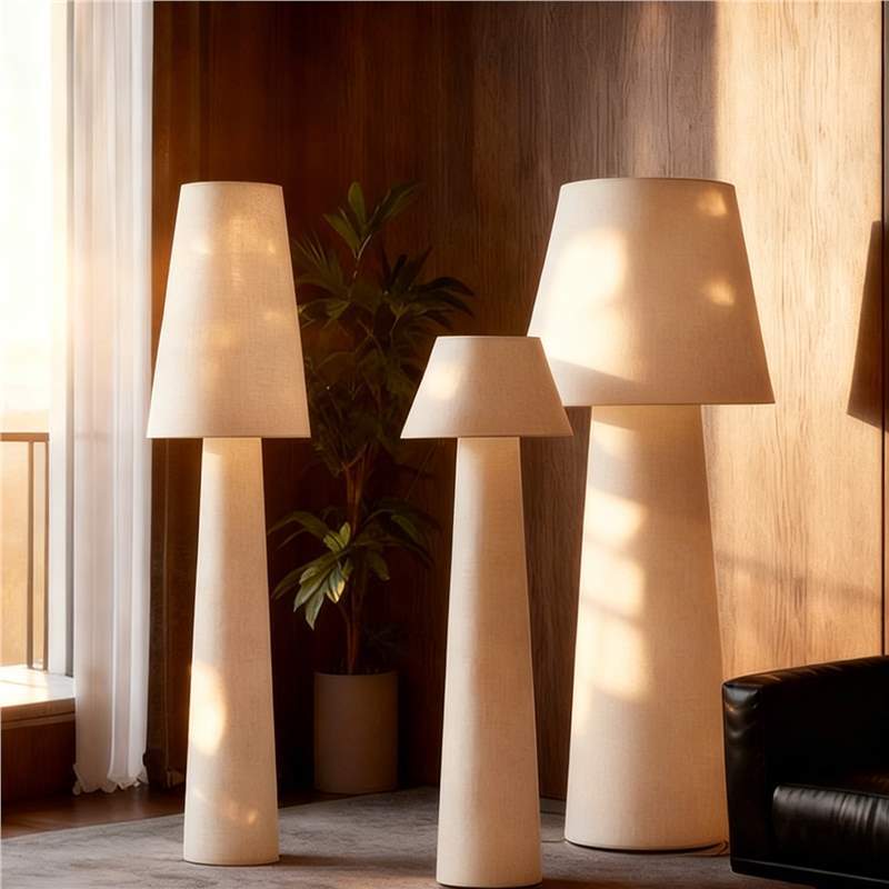 Wabi-sabi style all-over luminous large floor lamp, cream style living room, sofa, b&b atmosphere, bedroom fabric lighting