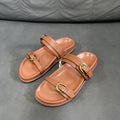 Spanish summer new arrival: women's black buckle-back open-toe sandals - breathable, round-toe, fashionable flat sandals