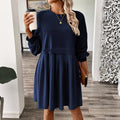 fashion  fall and winter women's pure colorlong sleevespatchworksweatshirtdresselegantwork clothing