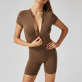 Women's high-waisted slim-fit yoga romper - short sleeve, butt-lifting, high-stretch, slimming, running & fitness activewear - perfect for autumn yoga