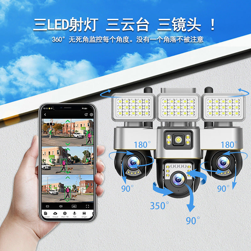 Cross-border three-gimbal three-eye camera   security night vision outdoor waterproof surveillance camera