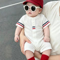 Infant & toddler  new style chic baby plaid smiley face snap-closure short-sleeve turn-down collar romper - summer all-cotton bodysuit