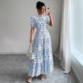 new fashion printed bubble sleeve european and american style women's dress for cross-border e-commerce