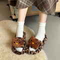 Ins super fire leopard print kt cat thick sole fur slippers for women can be worn outside fall and winter home heattechkorean stylefashion cotton slippers