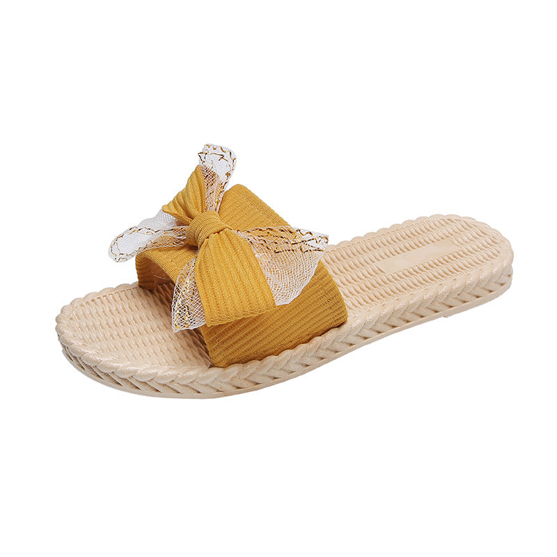 Women's summer slippers - fashionable bowknot design, influencer-approved fairy style, beach sandals, 2021 new summer collection, trendy slides for women, summer ins style