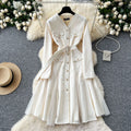 Frenchretro tweed stylev neck metal button waist dress women slimming lookelegant mesh patchworkelegance long skirt