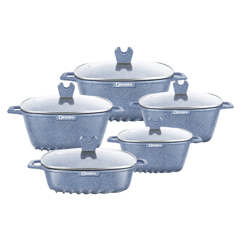 Royal dessini 10-piece square die-cast aluminum soup pot for home cooking pot non-stick pot suit wholesale pot