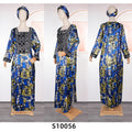 Aliexpress hot-selling crystal satin printed dress with headscarf, rhinestone embellishments, african plus size women's color block robe