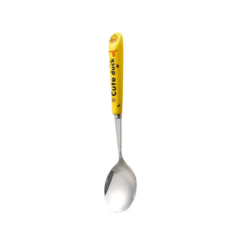 Cartoon stainless steel cutlery set: cute kids' forks with stylish ceramic handles, exquisite dessert spoons, and serving spoons