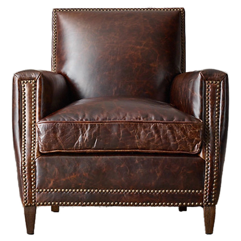 American country leather sofa retro oil wax leather single chair modern accessible luxury living room small casual sofa chair