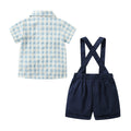 Boys' summer  new korean style plaid short-sleeve overalls thin two-piece set, class a cotton toddler outfit
