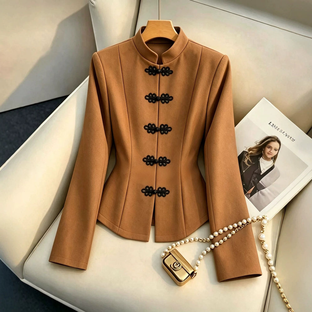 cross-border fashionexportfrenchretroelegance handicap design stand collar silm long sleeves suede outwear
