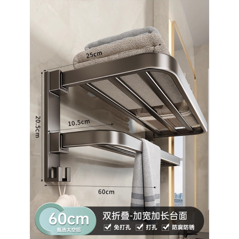 No punching gun gray towel storage rack bathroom space aluminum bath towel rack bathroom bathroom hardware pendant suit
