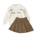 Fall and winternew arrivalgirlsuitstereo hook flower bowsknittingsweatertops skirtsuitcross-border children's clothing