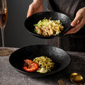 Deep dish japanese ceramic salad creative black for home soup plate ceramic tableware classy texture frosted dinner plate