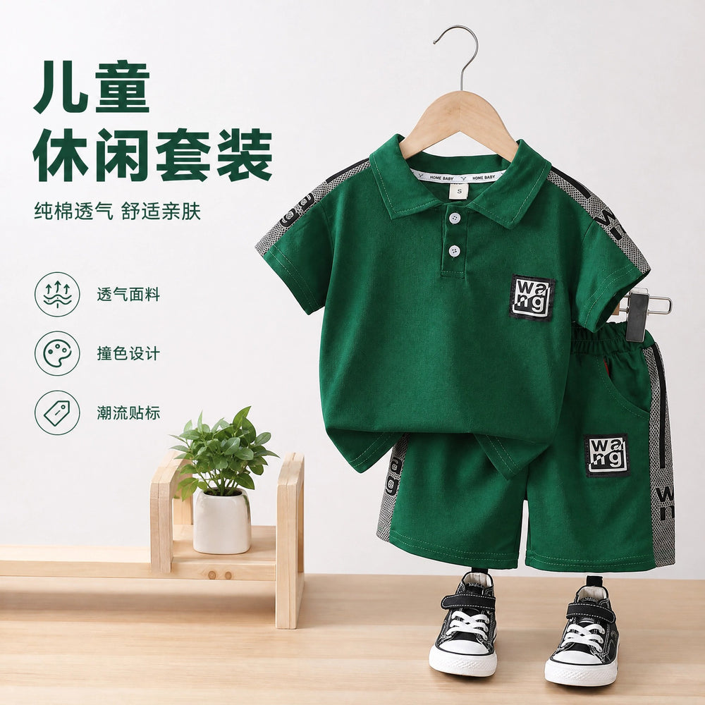 Boys' summer outfit set: new trendy boys' polo shirt & casual short-sleeve t-shirt shorts two-piece set - wholesale