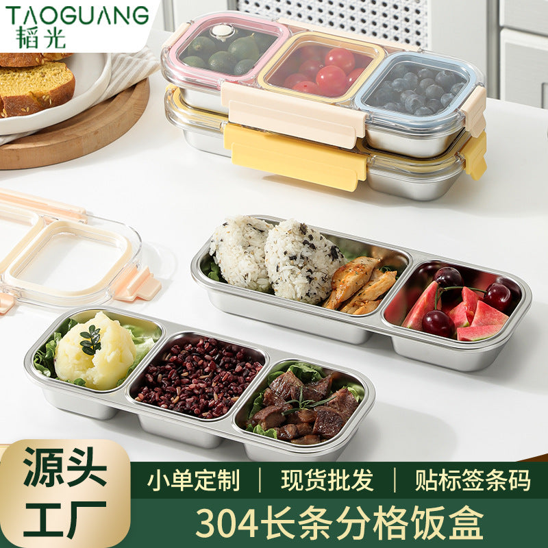 304 stainless steel divided lunch box - airtight food storage container for prepping meals, perfect for office workers and students. microwave safe