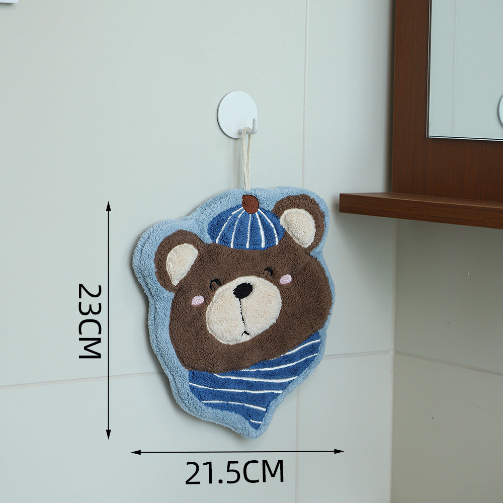 New arrival hanging thickened super absorbent cute cartoon hand towel coral velvet small square towel kitchen and bathroom dual use