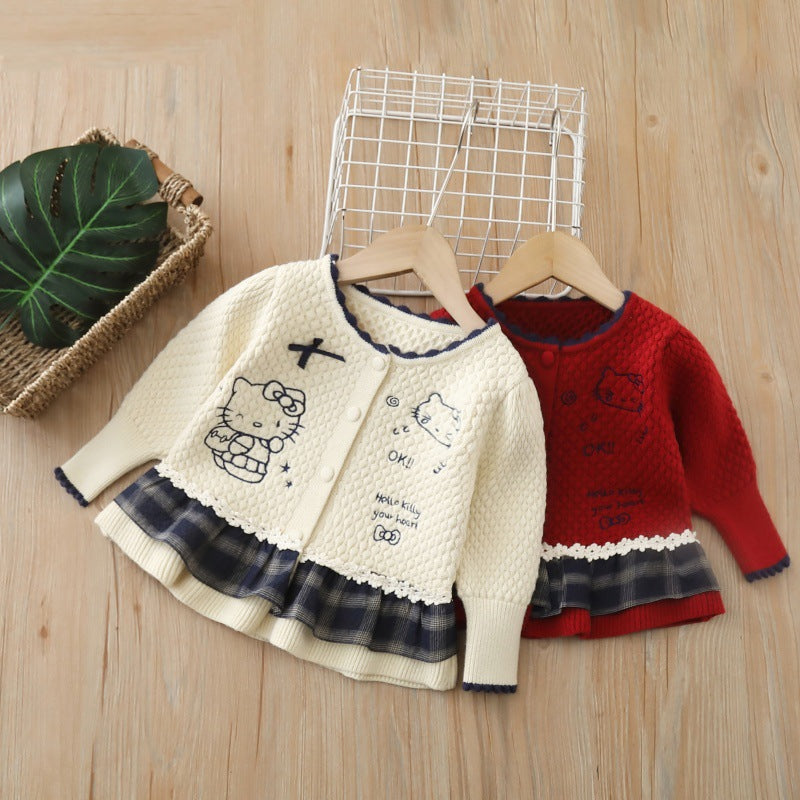 Kids' cardigan sweater - fleece lined, extra thick, girls' sweater dress, versatile knit outerwear set for girls