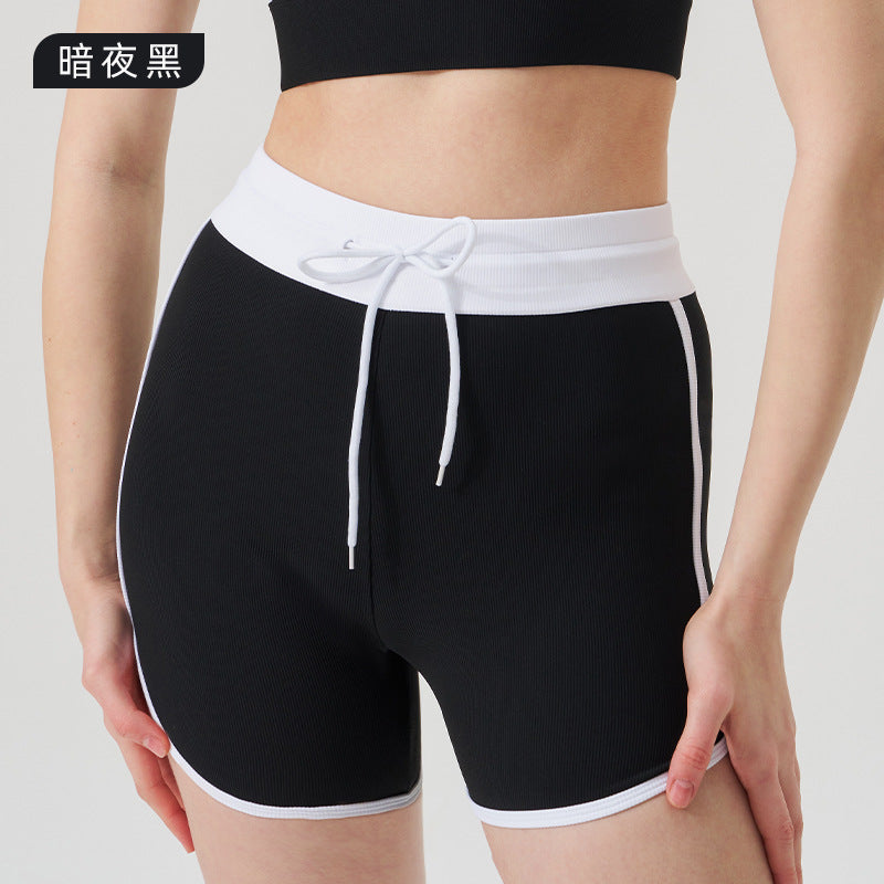Spring/summer high-waisted activewear set for women - color block, open back, body-hugging, barely-there feel yoga set with running shorts - gym & yoga apparel