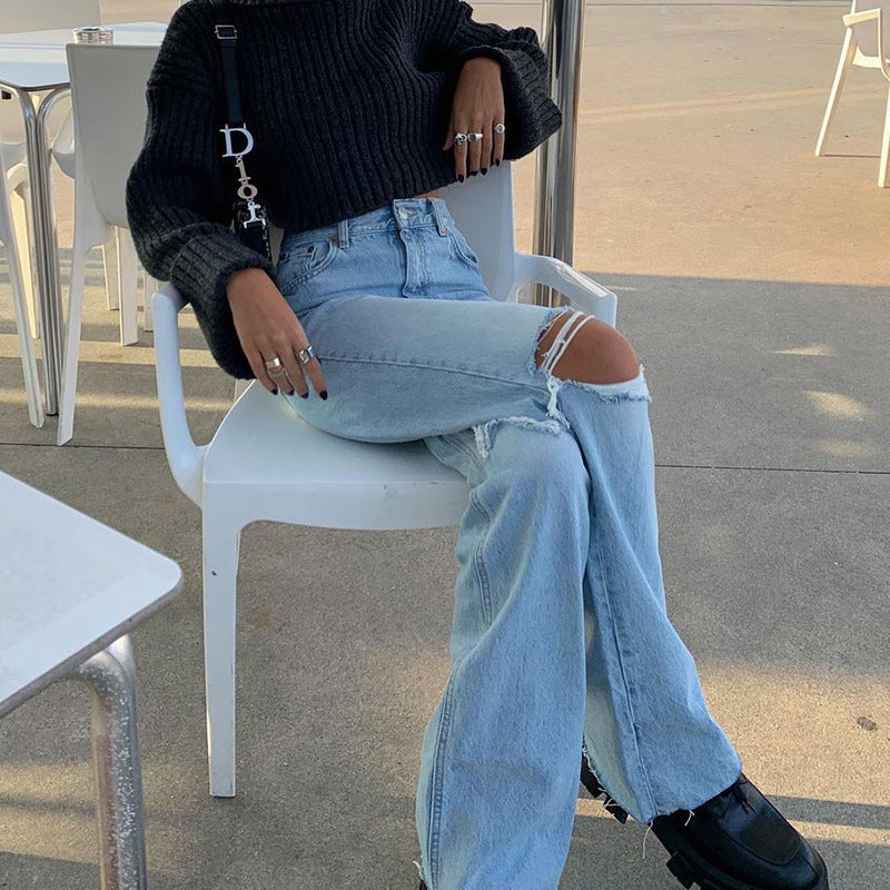 new european and american style wide-leg denim pants for cross-border e-commerce: perfect for , , and . distressed, flared jeans