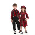 Export children's clothing autumn style preppy style boys handsome dress kids plaid long sleeves shirt western style brother and sister